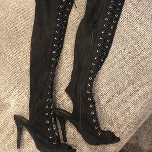 Open toe lace up boots